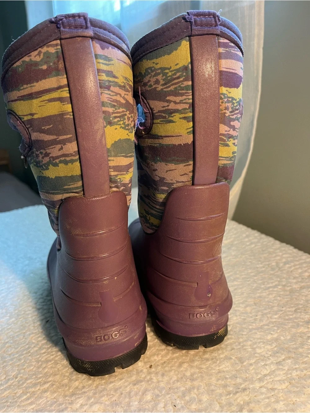 BOGS Kids Purple Camo Pull-On Rain/Snow Boots- size 13